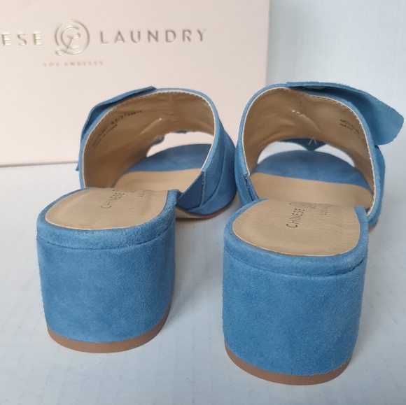 Chinese Laundry Marlowe Blue Kid Suede Block Heeled Slip-On Mule Slides Sz 6.5 - Picture 6 of 16